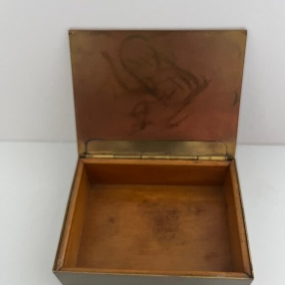 Vintage Trinket Box / Brass box lined with Teak Wood and Ceramic top - Picture 5 of 13